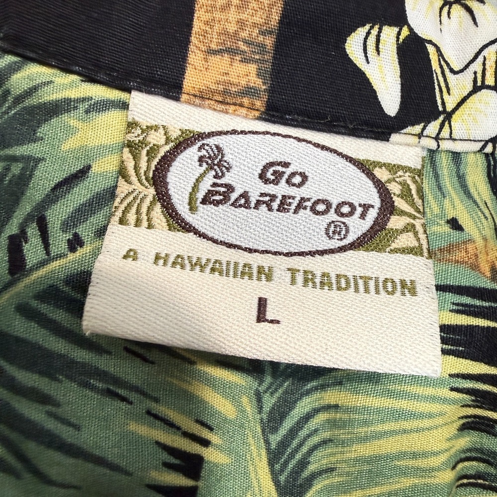 Vintage Go Barefoot Hawaiian Aloha Shirt Mens Large Palm‎ Trees Flowers Camp USA - Picture 7 of 13